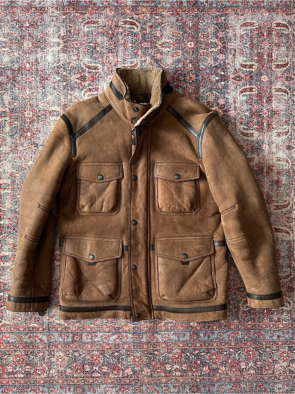 Coach Hudson Sheepskin Shearling Fur M-65 Field Coat Jacket Brown Medium $2000